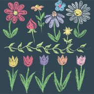 Chalkboard doodle flowers in various colors