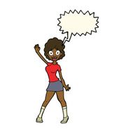 cartoon woman dancing with speech bubble N36