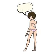 cartoon woman in bikini with speech bubble N61