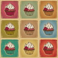 Seamless pattern made of cupcakes Vintage background