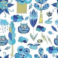 Fresh blue spring doodle pattern