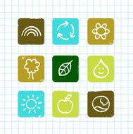 School doodle nature and education icons isolated on white grid