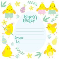 Easter holiday postcard with little chickens and decorations