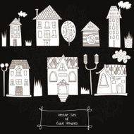 Vector set of Cute Houses Sketches houses on chalkboard