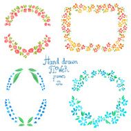 Set of hand drawn color floral frames for wedding design