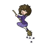 cartoon witch riding broomstick N16