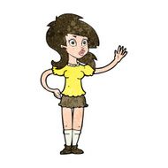 cartoon pretty woman waving for attention N9