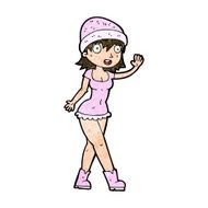 cartoon pretty girl in hat waving N9