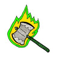 cartoon flaming axe N9