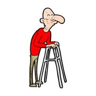 cartoon old man with walking frame N7