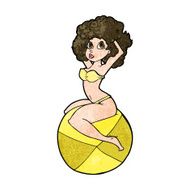 Cartoon Pin Up Girl Sitting On Ball N9
