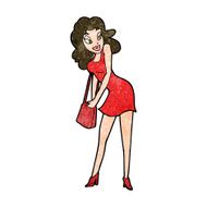 cartoon woman looking in handbag N8