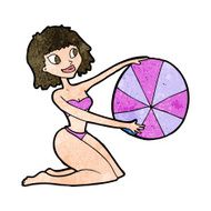 cartoon bikini girl with beach ball N8