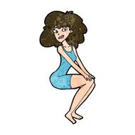 cartoon sitting woman in dress N9