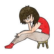 cartoon woman sitting on small stool N9