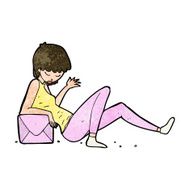 cartoon woman leaning on package box N9
