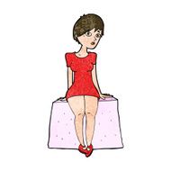 cartoon curious woman sitting N9