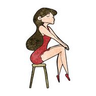 cartoon woman sitting on stool N18
