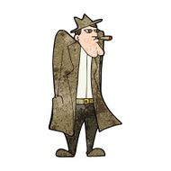 cartoon man in hat and trench coat N8