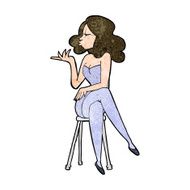 cartoon woman sitting on bar stool N16