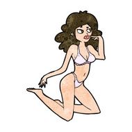 cartoon woman in underwear looking thoughtful N9