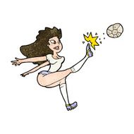 cartoon female soccer player kicking ball N9