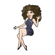 cartoon sitting woman waving N8