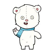 cartoon waving polar bear cub with scarf N2