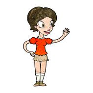 cartoon waving woman N115