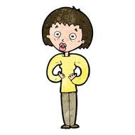 cartoon woman gesturing at self N23