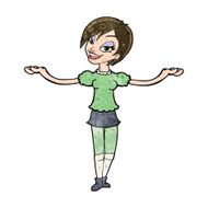 cartoon woman making open arm gesture N8