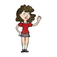 cartoon worried woman waving N17