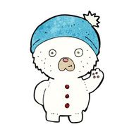 cartoon waving polar teddy bear in winter hat N2