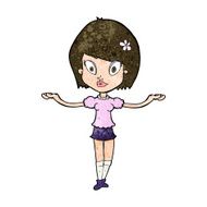 cartoon woman making balancing gesture N9