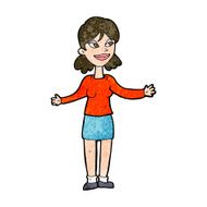 cartoon happy woman shrugging shoulders N14