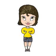 cartoon woman gesturing at self N25