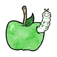 cartoon apple with bug N26