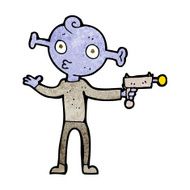 cartoon alien with ray gun N9
