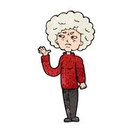 cartoon annoyed old woman waving N8