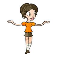 cartoon woman with arms spread wide N9