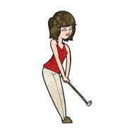 Cartoon Woman Playing Golf N20
