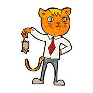cartoon business cat with dead mouse N9