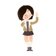 cartoon cool girl giving peace sign N10