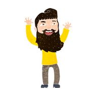 cartoon happy bearded man waving arms N9