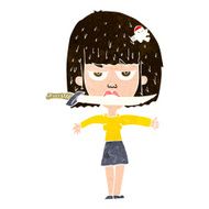 cartoon woman with knife between teeth N35