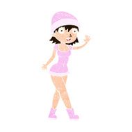 cartoon pretty girl in hat waving N10
