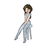 cartoon pretty girl on stool N8