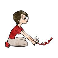 Cartoon Girl Playing Computer Games N11