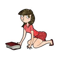 cartoon girl picking up book N10