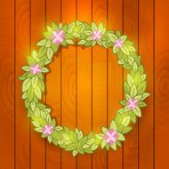 Cartoon wreath on wood wall Vector background